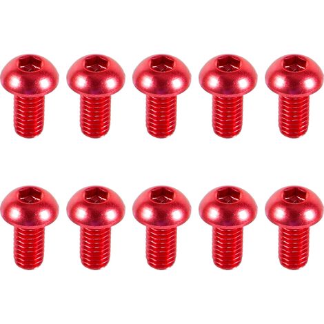 Metrische Schrauben mit gewölbtem Kopf aus roter Aluminiumlegierung, 10er-Packung, M3-Gewinde, Länge 6-10 mm, Innensechskantschlüssel, 6 mm Befestigungsschraube. (1/3)