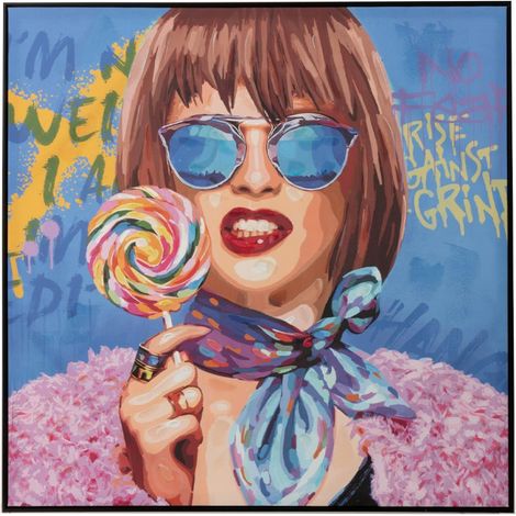 Tableau Peinture Femme Sucette "Pop Art" 100x100cm Multicolore (1/4)