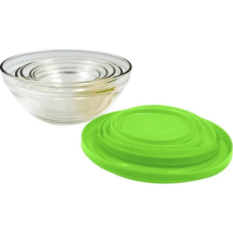 Ensemble de Bol en Verre avec Couvercle Anti-Gouttes, Vert, Lot de 5 (1/2)