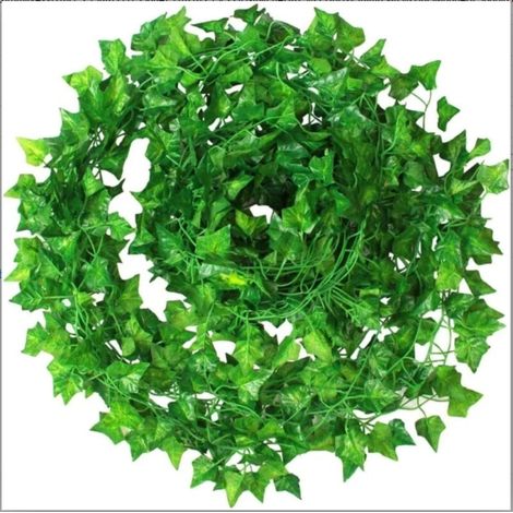 Girlande aus 12 künstlichen Efeublättern zum Aufhängen, ideal zum Dekorieren einer Gartenmauer, einer Party oder einer Hochzeit.