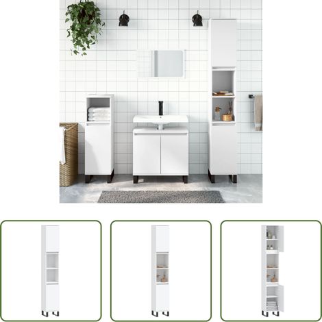 Rangement salle de bain - Armoire de salle de bain blanc 30x30x190 cm bois d'ingénierie (1/5)