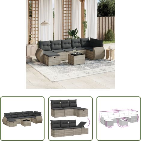 vidaXL Canapé en résine - Salon de jardin 8 pcs avec coussins gris clair résine tressée (1/5)