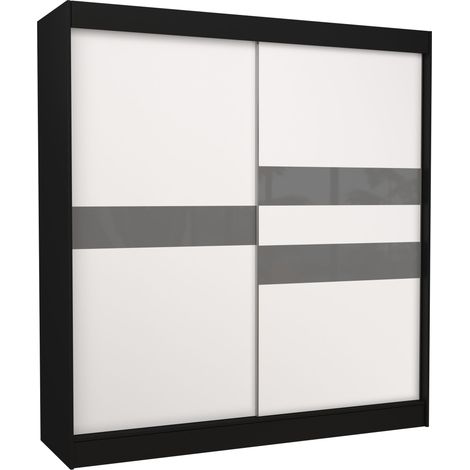 Armoire de chambre noir à portes coulissantes bois blanc mat et gris laqué Korza - 3 tailles-Largeur 120 cm (1/5)