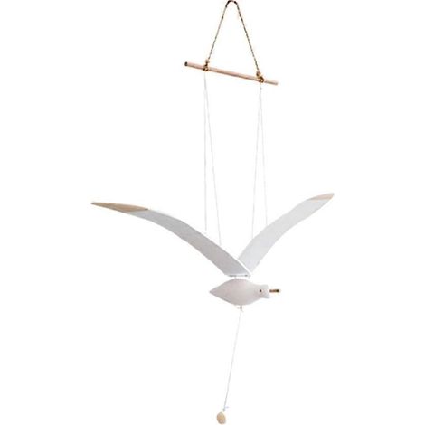 Mouettes en vol, mobile suspendu en bois, décoration murale nautique unique pour la maison.