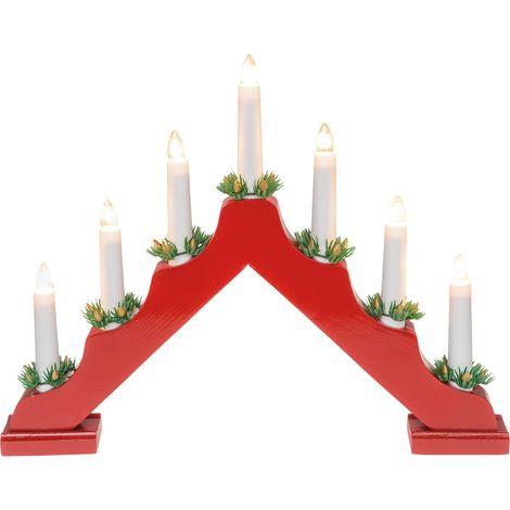 Chandelier de l'Avent LED en bois laqué rouge avec 7 bougies LED blanc chaud, arc de lumière avec ampoule de rechange et interrupteur, décoration de Noël pour l'intérieur (1/5)
