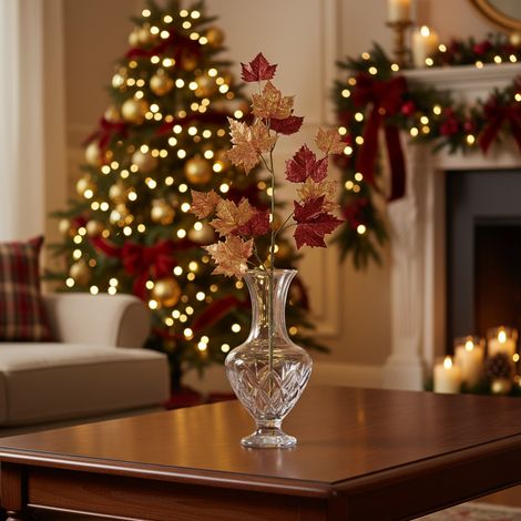 Ramo decorativo autunnale di foglie d'acero con finitura glitterata da h 100 cm (1/4)