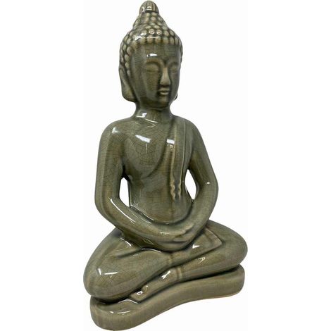 Statua buddha soprammobile decorazione casa statuetta siddharta seduto portafortuna in ceramica 35X18 cm Verde