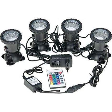 GABRIELLE - Focos subacuáticos impermeables RGB multicolor para acuario con control remoto para jardín, estanque, pecera, piscina, enchufe británico (paquete de 4)