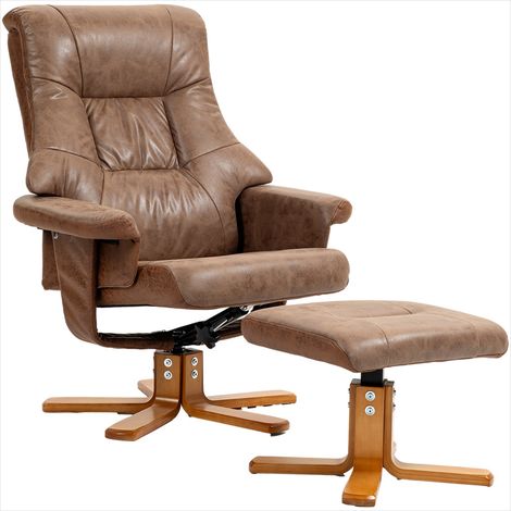 Fauteuil de salon marron pivotant 360° avec repose-pieds (1/5)