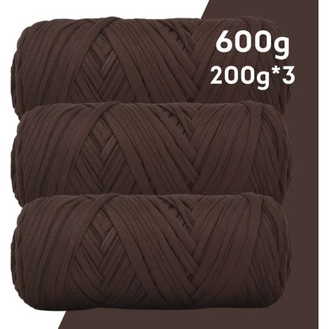 600 g de fil plat pour t-shirt, 3 pelotes de 200 g, fil à crocheter en polyester épais, adapté aux travaux manuels tels que paniers, sacs, couvertures, etc. (1/4)