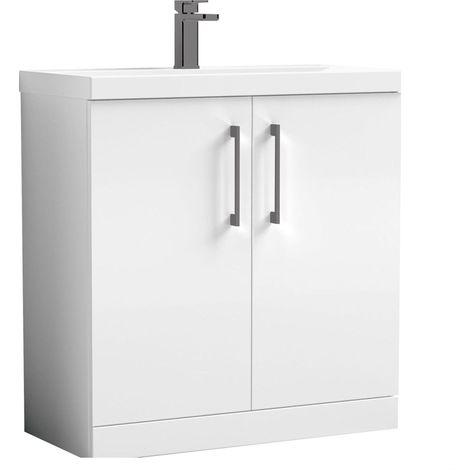 Balterley Bramshall Contemporary Bathroom Floor Standing 2-Door Vanity Unit & Mid-Edge Basin, Gloss White, 800mm