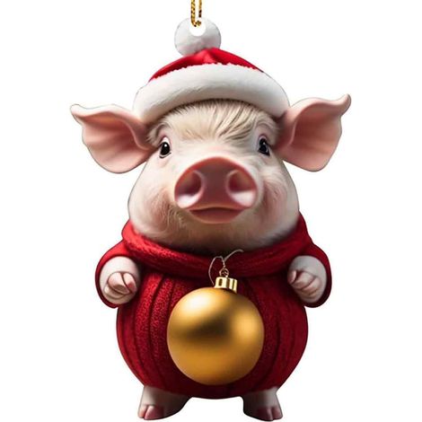1 Décoration de Noël cochon, acrylique, 8x6 cm, suspendue, sapin voiture intérieur (1/5)