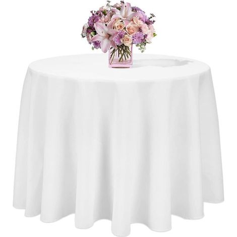 Lot de 2 Nappe Ronde 240cm Blanche Nappe Mariage en Polyester Infroissable Décoration de Table pour Réception Anniversaire Banquet (1/5)