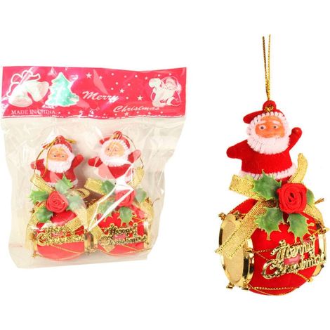 Ciondoli natalizi rossi - Babbo Natale su tamburi (set da 2) (1/4)