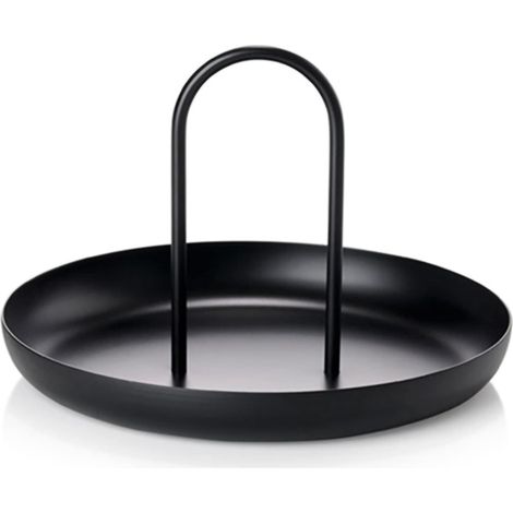 Plateau de Service à poignée, Plateau de Rangement de Table Portable Rond en métal avec poignée (Black) (1/5)