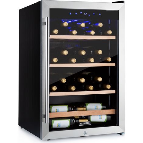 Klarstein Wine Cooler Fridge, Dual Zone Wine Fridge with Glass Door, 2 Programmable Cooling Zones, Touch Controls, LED Display, 5 - 18 °C Range, 40 dB Low Noise, 48 Bottles / 128L Drinks Fridge, Black