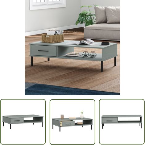 The Living Store Couchtisch OSLO mit Metallbeinen Grau Massivholz Kiefer - Holz Couchtisch - Kiefernholzmöbel - Wohnzimmerstil - Sideboard - TV Stand (1/5)