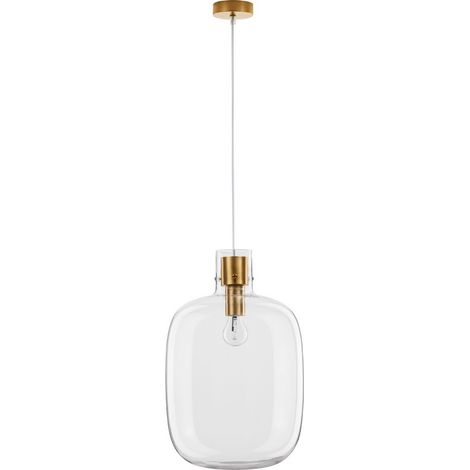 Merano Josef 30cm Globe Suspension Plafonnier Verre Clair Cordon Blanc Laiton Doré Métal LED E27