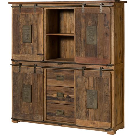 Highboard Mango / Altholz natur lackiert 150x45x160 cm montiert RAILWAY LIMITED 125 (1/4)