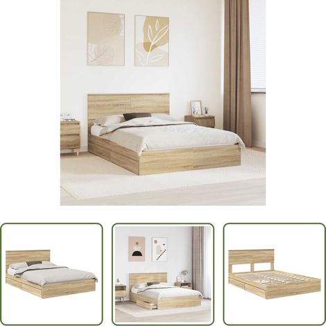 vidaXL Bois d'ingénierie - Lit de Rangement Chêne Sonoma 140 x 190 cm Bois d'ingénierie (1/5)