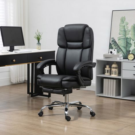 Fauteuil de bureau réglable avec 6 points de massage, fonction chauffante, repose-pieds, similicuir, noir (1/5)