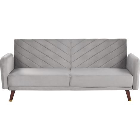 Sofá cama 3 plazas de terciopelo gris claro madera oscura reclinable Senja