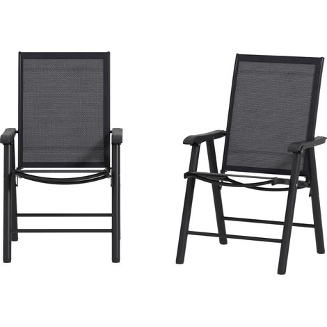 Lot de 2 chaises de camping pliantes avec accoudoirs pour jardin et terrasse. Charge maximale : 110 kg. Dimensions : 58 x 64 x 94 cm. Gris foncé. (1/5)