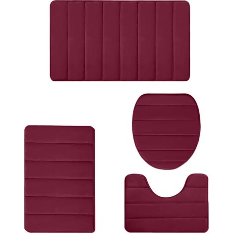 Bath mat, memory foam bath mat, set of 4 bathroom mats for 4 universal toilet mats, soft, comfortable, absorbent, non-slip, thick, machine washable, quick-drying, dark color, gift for women