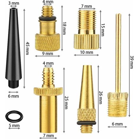 Inflatordüse, Ohjijinn 26-teiliges Fahrradventil-Adapter-Set, Messing-Fahrradventil-Inflatordüse, Fahrrad-Inflator-Adapter, Fahrrad-Inflator-Anschluss, korrosionsbeständig für DV AV SV Fahrradpumpen-K (1/4)