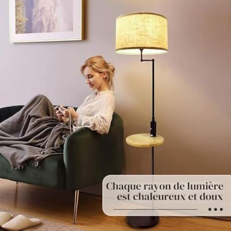 Abat-jour cylindrique en lin beige, H20 × Ø30 cm, douille E14/E27 (1/3)