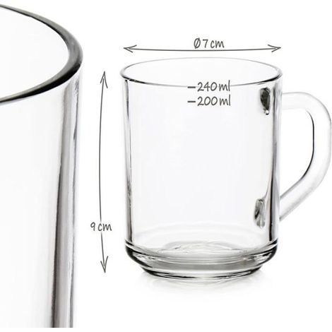 Verre À Thé - Verre À Boisson Chaud Avec Poignée - Pour Thé Café Latte Macchiato - 12 Pièces - 240 Ml (1/5)