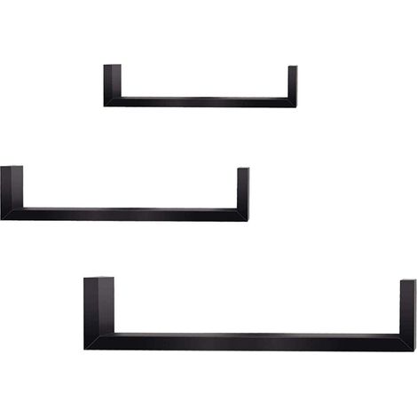 Juego de 3 estantes de pared en forma de U diseño retro para CD/DVD color negro 190000614 (1/3)