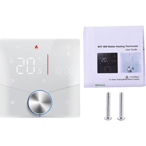 Termostato wireless per impianti di riscaldamento a caldaia ad acqua/gas, con app e assistente vocale, touchscreen digitale a LED a colori, alimentazione di rete. -Crezuo
