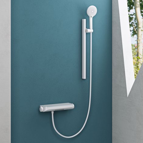 Mai & Mai Robinet de Douche Mural Mitigeur Pommeau de Douche Blanc Mat Ensemble de Douche Réglable en Hauteur 3 Modes de Jets Duschsystem09