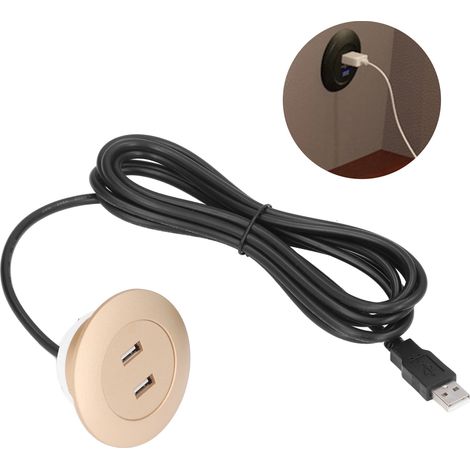 Prise de charge USB encastrée double pour canapé et fauteuil inclinable, avec câble de charge de 2,5 m et plaquée or. (1/5)