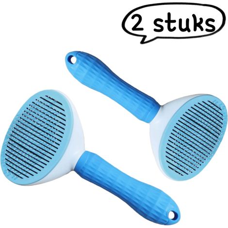 Brosse autonettoyante pour animaux, peigne de toilettage pour chiens et chats, pour lisser et éliminer les poils morts, bleu (1/5)