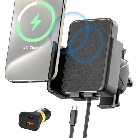 Support Voiture Chargeur Sans Fil 15W – Auto-Serrage Support Téléphone Ventilation Grille Aération iPhone 15/14/13/Samsung (1/5)