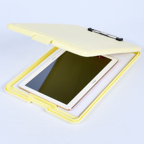 Porte-bloc en plastique transparent pour rangement de documents Idéal pour l'école, la maison et le bureau(jaune macaron) (1/5)