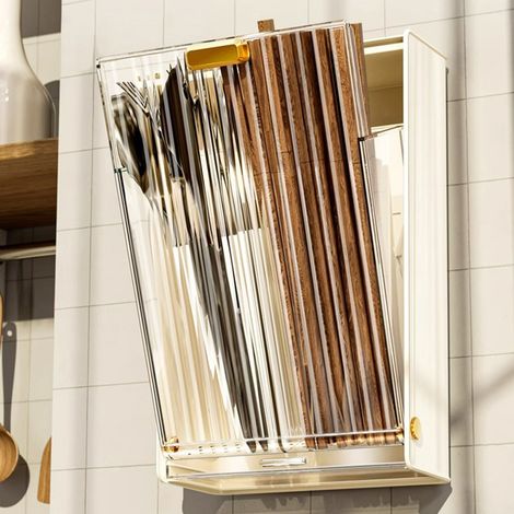Porte-baguettes mural en plastique, égouttoir à baguettes, porte-ustensiles pour couverts de cuisine, cuillère couleur crème (1/5)