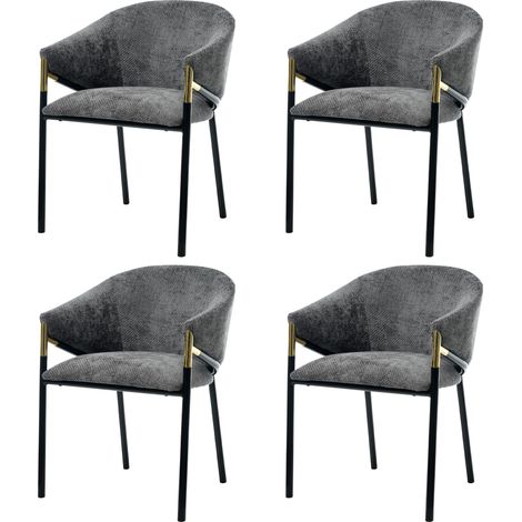Esszimmerstühle, 4er-Set, goldfarbene Edelstahlgriffe, 48x45x78,5cm, Chenille-Bezug, Küchenstühle für Büro, Esszimmer, Wohnzimmer, Küche, Schlafzimmer, Grau