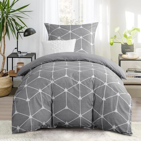 Bettwäsche 2 teilig Mikrofaser 155x220 Geometrisch Hellgrau (1/5)