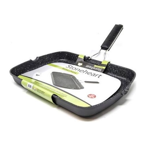 Bistecchiera rettangolare antiaderente con manico pighevole 36x26