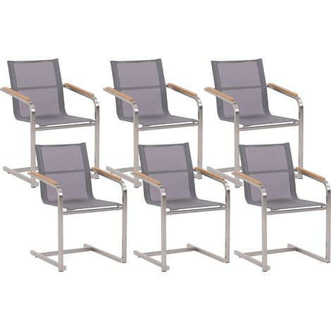 Conjunto de 6 sillas de jardín asiento de textilene gris estructura de acero estilo cantilever Cosoleto (1/5)