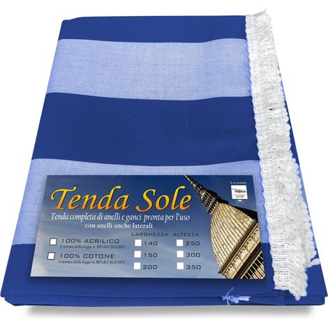 TENDA Sole da ESTERNO Giardino BALCONE Riga PARI BLU Confezionata Cm. 140x250