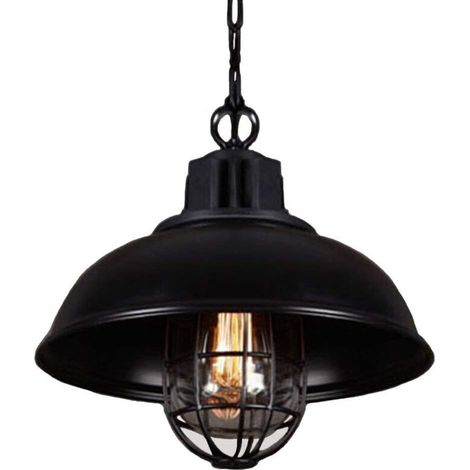 Suspension Lustre Abat-jour en Métal Loft Style Lampe Chandelier Industriel Vintage Pendentif Lumière E27, Noir (1/4)