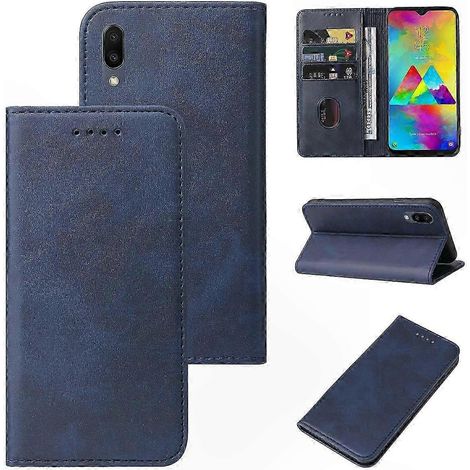Lederhülle mit Magnetverschluss für Galaxy M20, elegante Schutzhülle, magnetische Klapptasche, hochwertige Verarbeitung, robustes und edles Handy-Accessoire. (1/4)