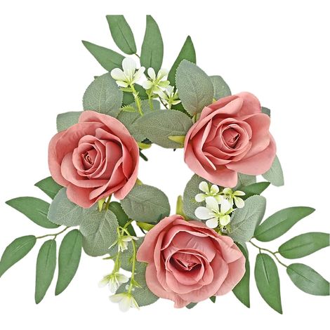 Couronne De Bougies Faux Roses - Couronne Florale À 3 Têtes Avec Feuilles - Pour Décoration De Table Mariage Fête Des Amoureux Anniversaire - 27 cm - 1 Pièce (1/5)