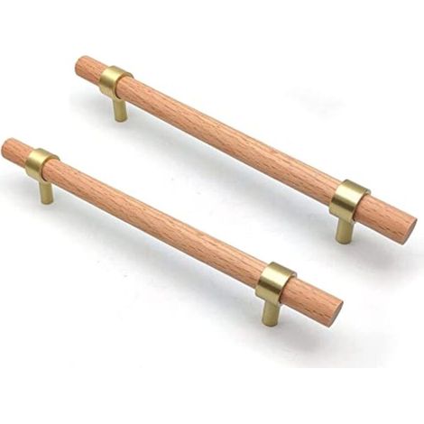 poignée de meuble en Bois, 6 pièce Poignée en bois-poignées de placard en bois poignée de meuble cuisine en bois Entraxe 160mm (1/4)
