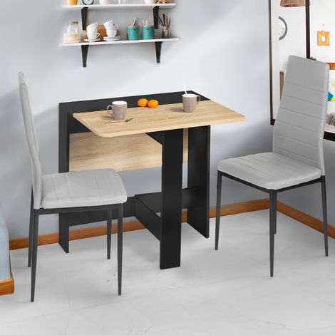 Consola plegable EDI, 2-4 personas, madera negra, tablero imitación haya, 103 x 76 cm (1/5)