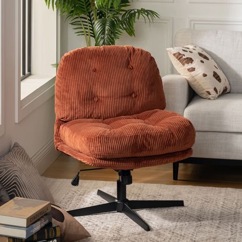 Fauteuil pivotant et inclinable en velours côtelé terracotta et noir